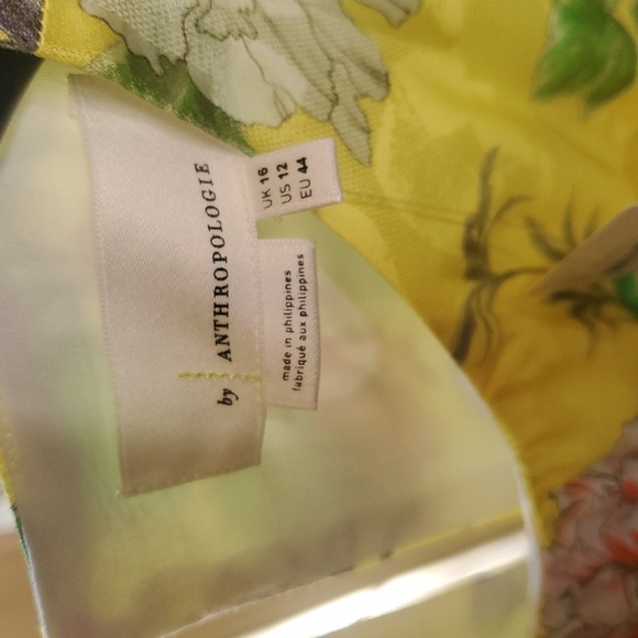 Anthropologie Sparrow Silky Floral Yellow Slit Hems Midi Sz. 12 Dress NWT - Picture 4 of 13
